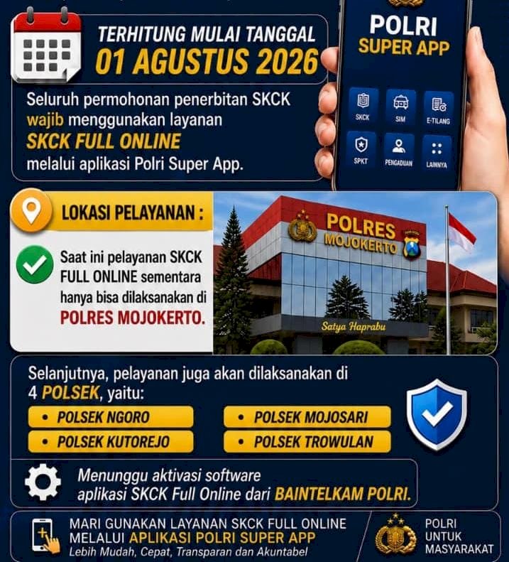 Polres Mojokerto Resmi Alihkan Pelayanan SKCK Menjadi Full Online Melalui POLRI SuperApp